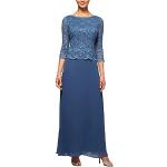 Blaue 3/4-ärmelige Alex Maxi U-Ausschnitt Lange Abendkleider mit Reißverschluss aus Chiffon für Damen Größe M Petite 