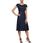 Alex Evenings Damen Tea Length Dress with Rosette Detail Kleid für besondere Anlässe, Navy, 42 Petite ( Herstellergröße: 12P)