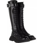 Reduzierte Schwarze Alexander McQueen Stiefeletten & Boots mit Nieten mit Nieten mit Riemchen aus Glattleder für Damen Größe 37,5 