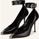 Schwarze Alexander McQueen Spitze Pfennigabsatz High Heels & Stiletto-Pumps mit Ländermotiv mit Riemchen aus Leder für Damen Größe 41 