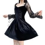 Schwarze Gothic Langärmelige Mini V-Ausschnitt Kurze Abendkleider aus Spitze für Damen Größe XL für Partys 