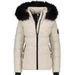 Beige Gesteppte Mini Jacken mit Fellkapuze mit Reißverschluss mit Kapuze für Damen Größe XL für den für den Winter 