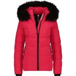 Pinke Gesteppte Mini Jacken mit Fellkapuze mit Reißverschluss mit Kapuze für Damen Größe L für den für den Winter 