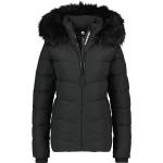Schwarze Gesteppte Mini Jacken mit Fellkapuze mit Reißverschluss mit Kapuze für Damen Größe M für den für den Winter 
