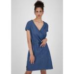 Reduzierte Blaue Bestickte Casual Kurzärmelige Alife & Kickin V-Ausschnitt Stretchkleider aus Baumwolle mit Kapuze für Damen Größe XS 