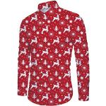 Rote Langärmelige Stehkragen Stehkragenhemden mit Weihnachts-Motiv mit Knopf für Herren Größe XXL Weihnachten für den für den Winter 