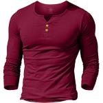 Bordeauxrote Henleykragen T-Shirts mit Knopf aus Baumwolle für Herren Größe M 