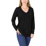 Schwarze Oversize Langärmelige V-Ausschnitt V-Shirts aus Viskose für Damen Größe XXL 