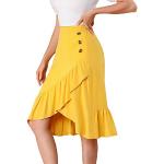 Gelbe Allegra K Midi High Waist Röcke & Taillenröcke mit Volants mit Reißverschluss für Damen Größe S 