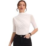 Reduzierte Weiße Kurzärmelige Allegra K Stehkragen T-Shirts durchsichtig aus Mesh für Damen Größe XS für Partys für den für den Winter 