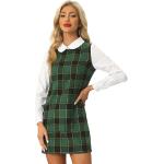 Grüne Karo Color Blocking Langärmelige Allegra K Mini Minikleider & kurze Kleider mit Reißverschluss für Damen Größe XS Weihnachten 