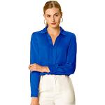 Royalblaue Elegante Langärmelige Allegra K V-Ausschnitt Tunika-Blusen aus Satin für Damen Größe S 
