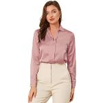 Allegra K Damen Satin Bluse Langarm Hemdkragen V-Ausschnitt Shirt Elegant Top Altrosa S