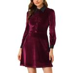 Bordeauxrote Color Blocking Langärmelige Allegra K Mini Samtkleider aus Samt Handwäsche für Damen Größe S Weihnachten 