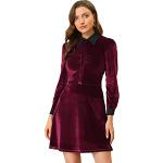 Bordeauxrote Color Blocking Langärmelige Allegra K Mini Samtkleider aus Samt Handwäsche für Damen Größe L Weihnachten 