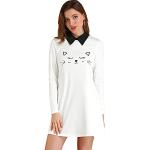Weiße Color Blocking Langärmelige Allegra K Mini Minikleider & kurze Kleider mit Tiermotiv für Damen Größe L für Partys 