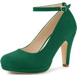 Reduzierte Grüne Allegra K Runde High Heels & Stiletto-Pumps mit Riemchen in Breitweite aus PU für Damen Größe 39 