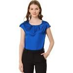Reduzierte Royalblaue Kurzärmelige Allegra K Rundhals-Ausschnitt T-Shirts aus Seide für Damen Größe S 
