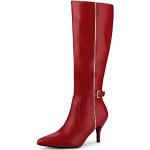 Rote Allegra K Spitze Pfennigabsatz High-Heel Stiefel mit Reißverschluss aus PU leicht für Damen Größe 40 