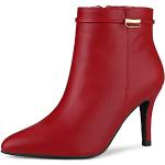 Rote Allegra K Spitze Pfennigabsatz High Heel Stiefeletten & High Heel Boots mit Reißverschluss aus Kunstleder leicht für Damen Größe 41 