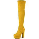 Gelbe Allegra K Damenoverkneestiefel mit Reißverschluss aus Kunstleder Größe 39 für den für den Winter 