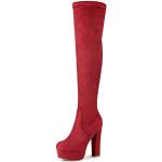 Allegra K Overknee-Stiefel mit Plateau und Blockabsatz für Damen Rot 39