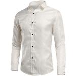 Weiße Bestickte Langärmelige Herrenlangarmhemden mit Knopf aus Satin Größe L für Partys für den für den Frühling 