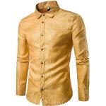 Gelbe Bestickte Langärmelige Herrenlangarmhemden mit Knopf aus Satin Größe L für Partys für den für den Frühling 
