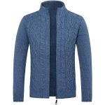 Blaue Winddichte Stehkragen Grobstrickjacken mit Reißverschluss aus Polyester für Herren Größe L 