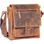 Braune Vintage Almadih Messenger Bags & Kuriertaschen mit Reißverschluss aus Rindsleder mit Handyfach für Herren klein 