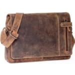 Braune Vintage Almadih Lederhandtaschen aus Rindsleder mit Laptopfach für Herren Klein 
