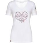 Weiße Kurzärmelige Almgwand V-Ausschnitt T-Shirts aus Baumwolle für Damen Größe L für den für den Sommer 