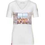 Offwhitefarbene Kurzärmelige Almgwand V-Ausschnitt T-Shirts aus Baumwolle für Damen Größe XL für den für den Sommer 