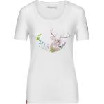 Weiße Bestickte Kurzärmelige Almgwand T-Shirts mit Hirsch-Motiv aus Baumwolle für Damen Größe XL für den für den Sommer 