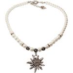 Alpenflüstern Perlen-Trachtenkette Fiona mit Strass-Edelweiß groß - Damen-Trachtenschmuck Dirndlkette creme-weiß DHK054