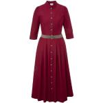 Rote Unifarbene 3/4-ärmelige Maxi Stehkragen Sommerkleider mit Schnalle aus Baumwolle für Damen Größe XS 
