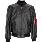 Schwarze Streetwear Alpha Industries Inc. MA-1 Bomberjacken aus Leder für Herren Größe XL 