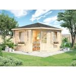 Braune Alpholz 5-Eck-Gartenhäuser 28mm aus Massivholz mit Satteldach Blockbohlenbauweise 