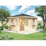Braune Alpholz 5-Eck-Gartenhäuser 40mm aus Massivholz mit Satteldach Blockbohlenbauweise 