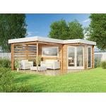 Braune Alpholz 5-Eck-Gartenhäuser 40mm aus Fichte mit Flachdach Blockbohlenbauweise 