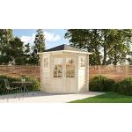 Alpholz 5-Eck-Gartenhäuser 28mm aus Fichte mit Satteldach Blockbohlenbauweise 