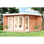Moderne Alpholz Design-Gartenhäuser 44mm aus Massivholz mit Schleppdach Blockbohlenbauweise 