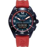 Rote Alpina Watches Stahlarmbanduhren mit Digital-Zifferblatt mit Saphir kratzfest mit Saphirglas-Uhrenglas mit Lederarmband für Herren zum Sport 