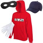Alsino Panzerknacker Fan Kostüm Outfit Hoodie Maske Set Cap Handschuhe Einbrecher Bankräuber Verkleidung, Größe wählen:2XL