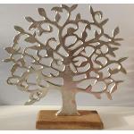Gilde Aluminium Lebensbaum auf Holzbasis Silber Mango 37 cm G48183
