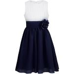 Marineblaue Elegante Ärmellose V-Ausschnitt Kinderfestkleider mit Reißverschluss aus Chiffon für Mädchen Größe 116 