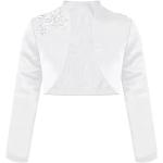 Weiße Bestickte Elegante Langärmelige Mini Kinderübergangsjacken aus Satin für Mädchen Größe 146 