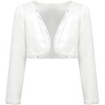 Weiße Bestickte Elegante Langärmelige Mini Kinderübergangsjacken aus Satin für Mädchen Größe 122 
