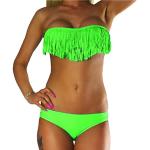 Neongrüne ALZORA Bandeau Bikinitops mit Fransen gepolstert für Damen Größe S 