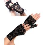 Schwarze Elegante Fingerlose Handschuhe & Halbfinger-Handschuhe mit Halloween-Motiv aus Spitze für Damen Größe XS für die Braut 